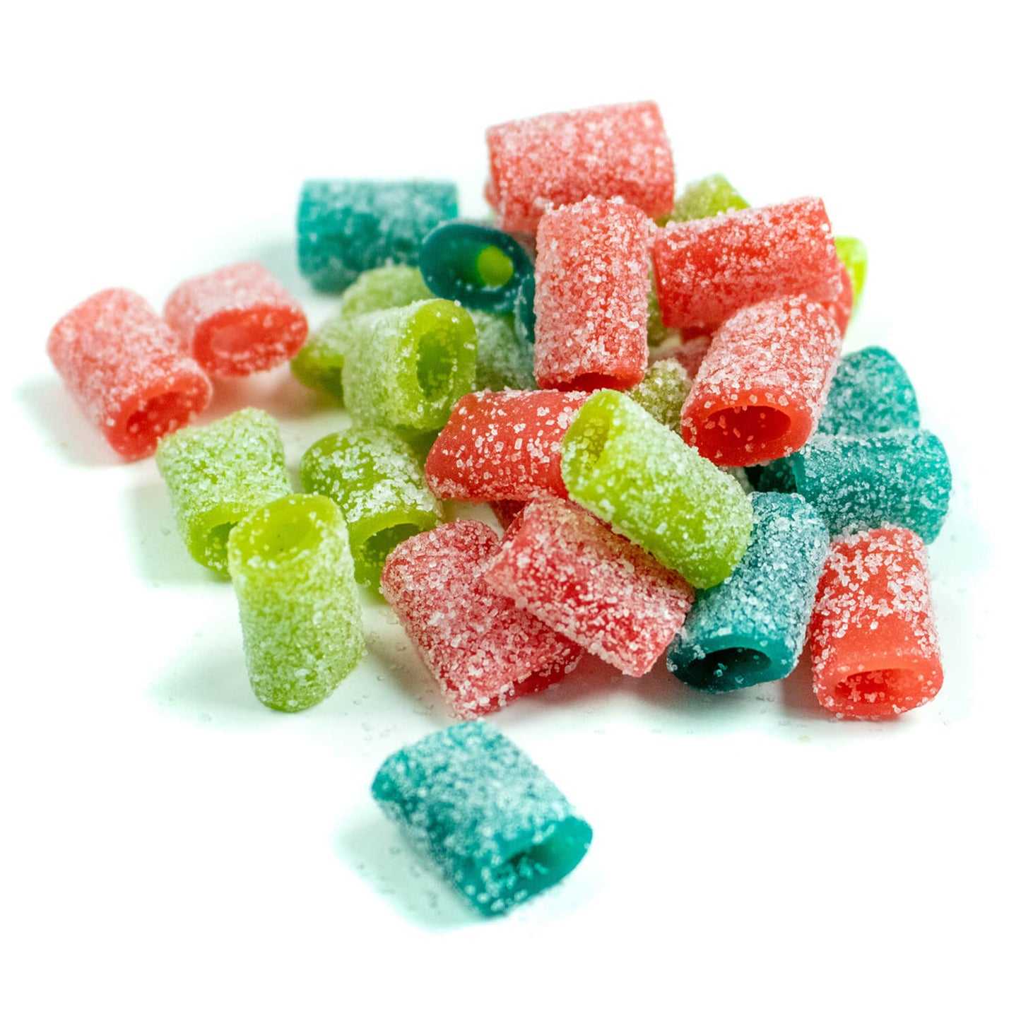 Sour sugar coated Strawberry, Green Apple, Blue Raspberry mini candy pieces