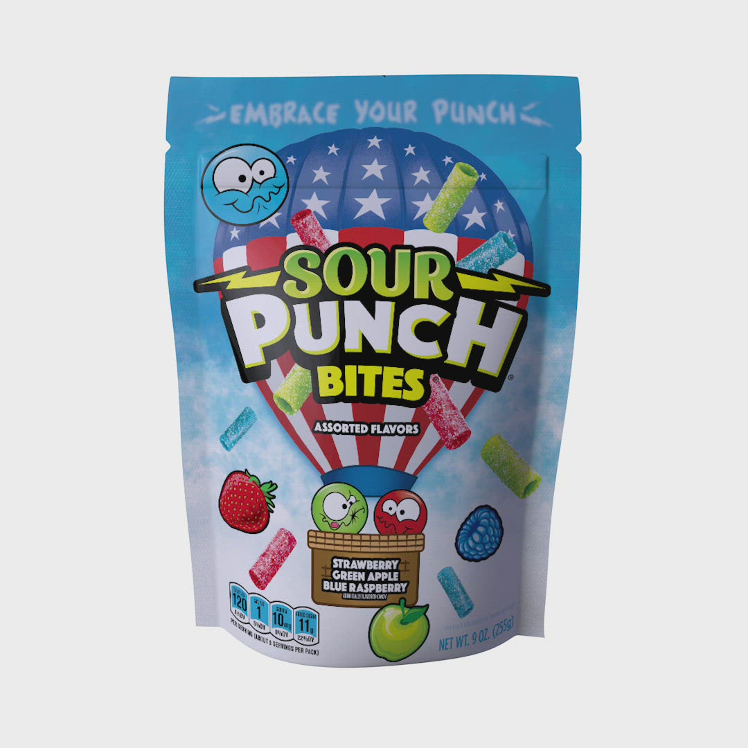 Sour Punch Assorted Americana Candy Bites 9oz bag 360 spin