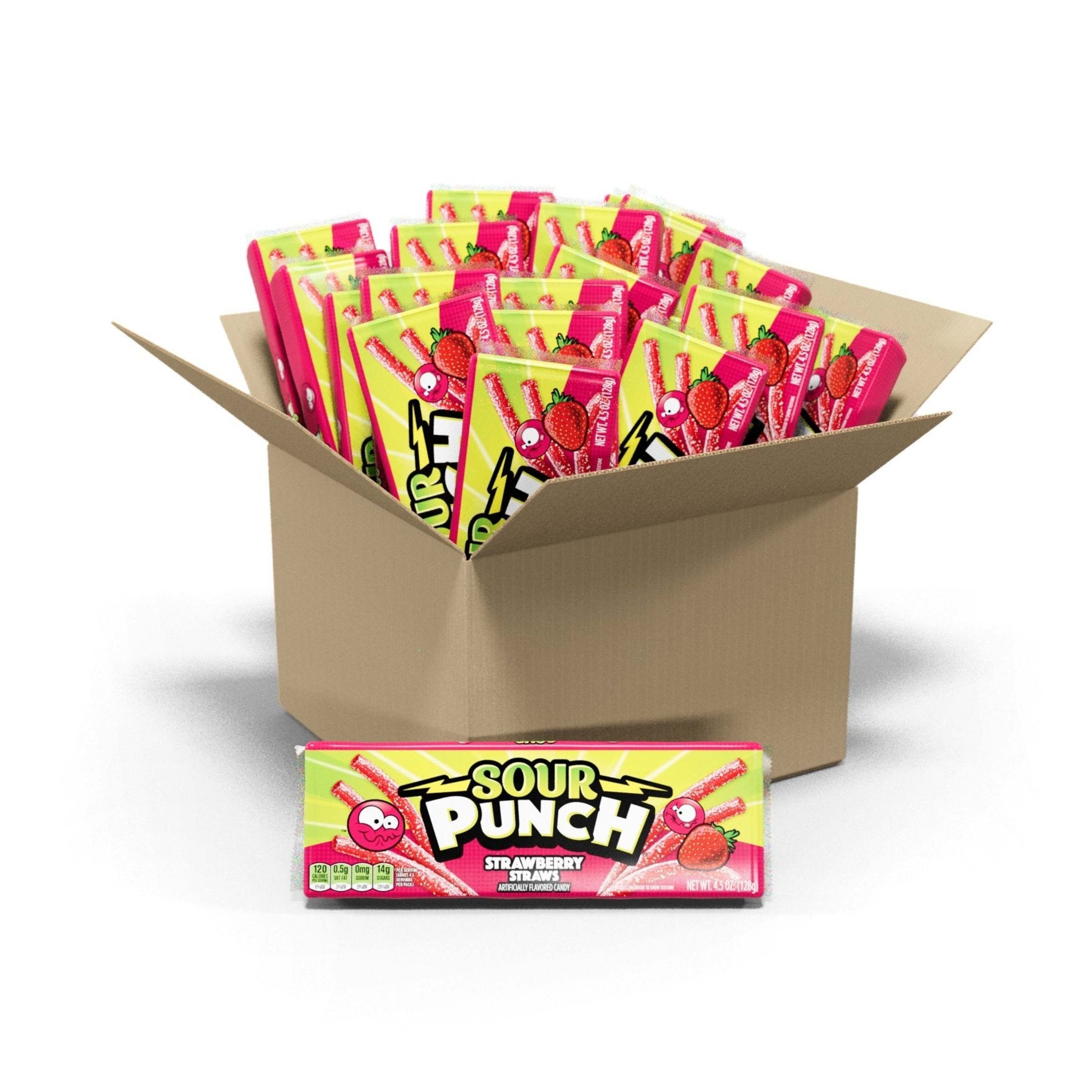 24 count box of Sour Punch Strawberry Straws 4.5oz Trays