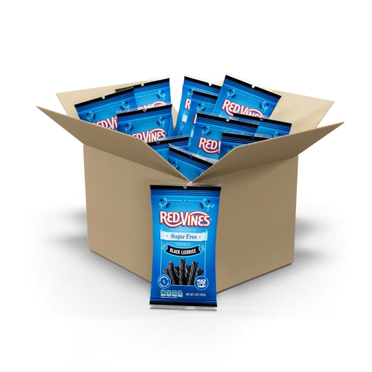 12 count box of RED VINES Sugar Free Black Licorice Twists 5oz bags