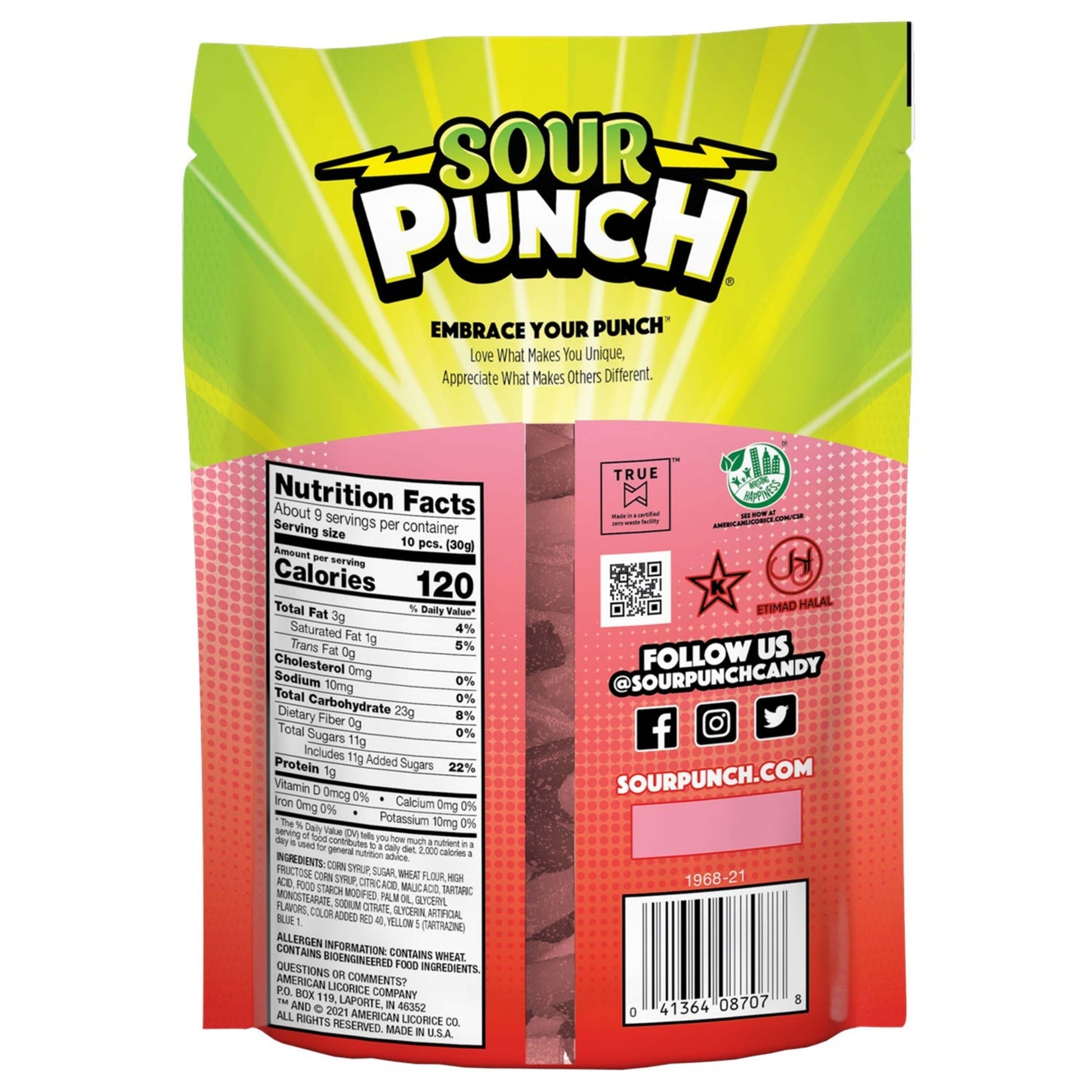 Sour Punch Bites Rad Reds Back of Package - Red Sour Candy -  Red Sour Punch