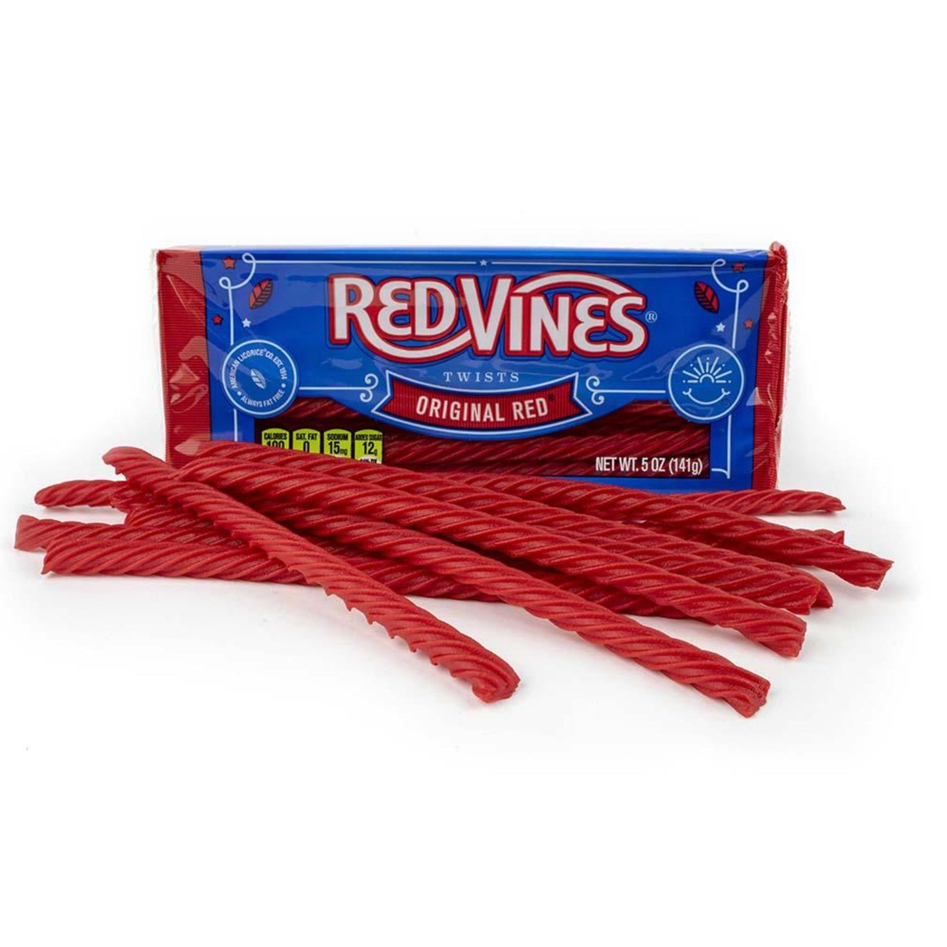 RED VINES Original Red licorice twists 5oz tray with candy in front