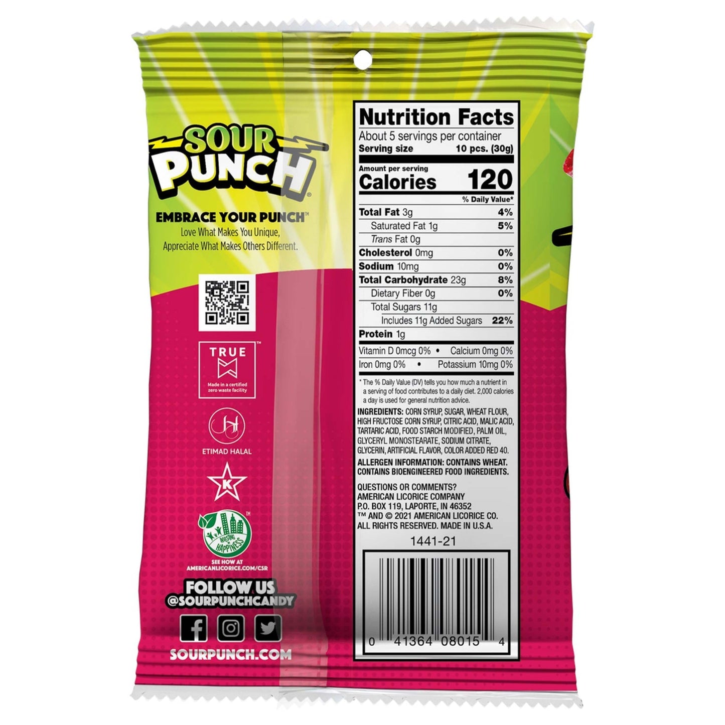 Sour Punch Strawberry Bites Back of Package - Strawberry Bites Candy