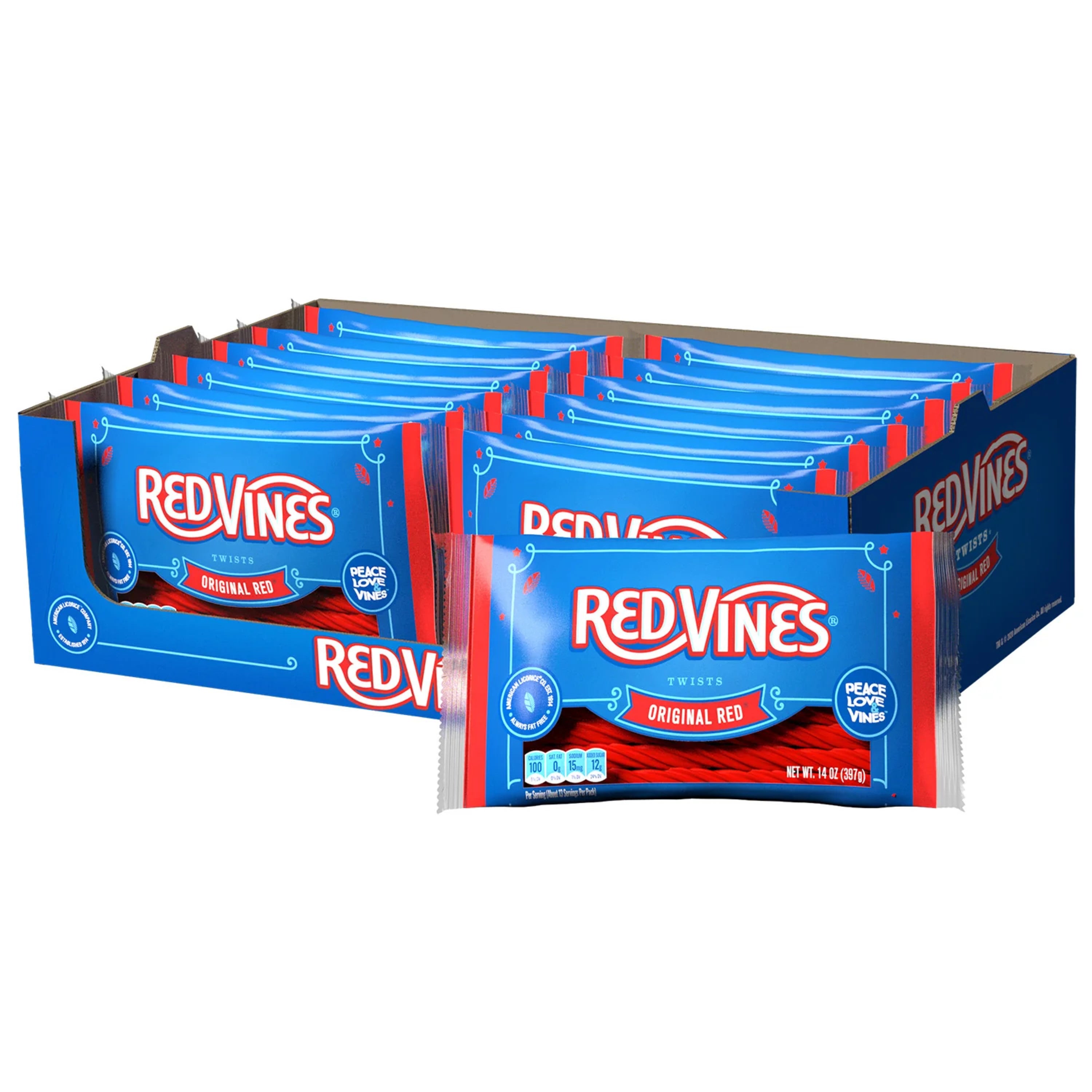 12 pack case of Red Vines Original Red Twists in 14oz bag