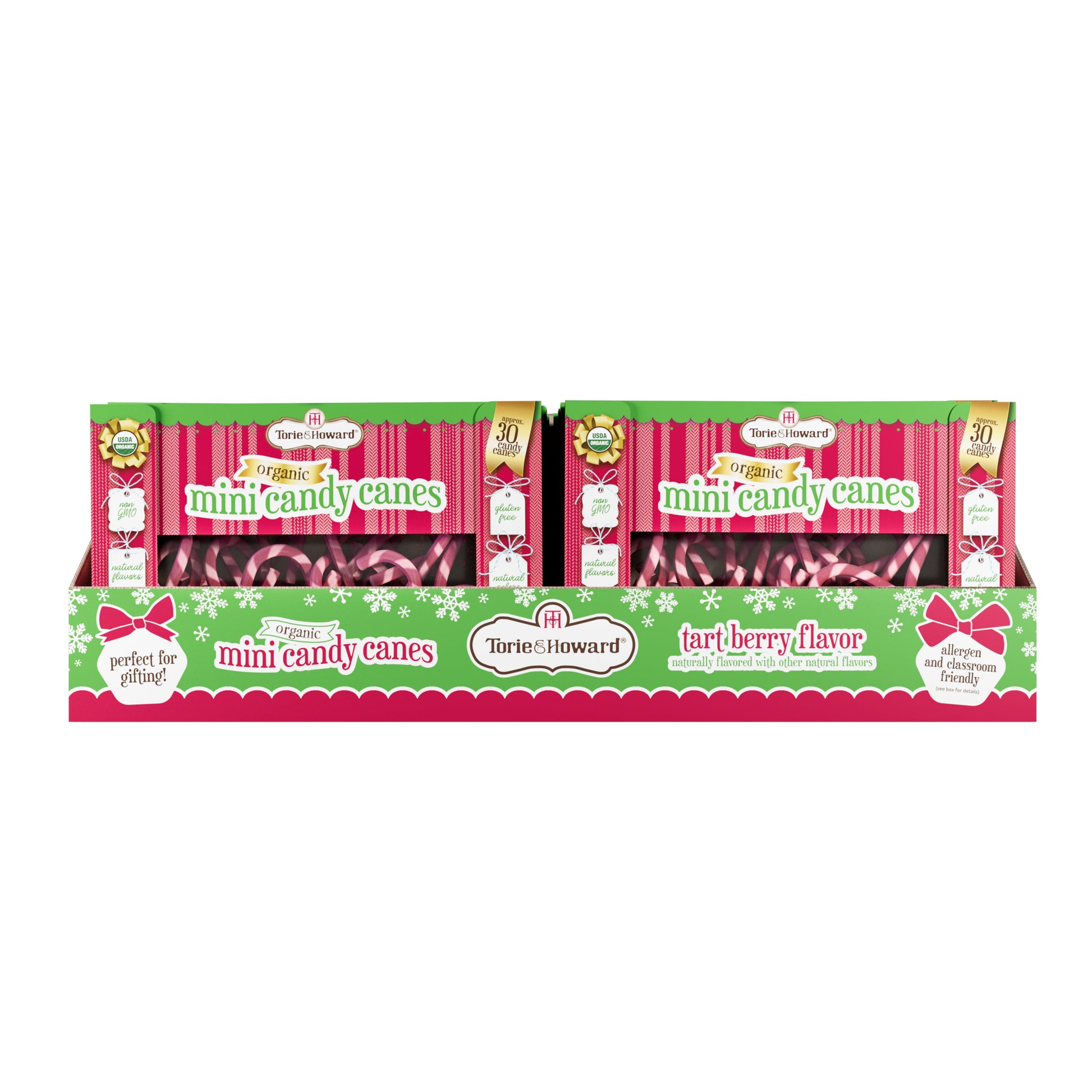 12 count box of Torie & Howard Organic Mini Candy Canes boxes