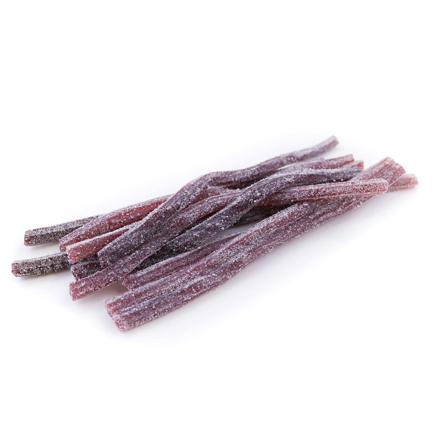 Sour Punch Grape Straws sugar coated candy in a pile