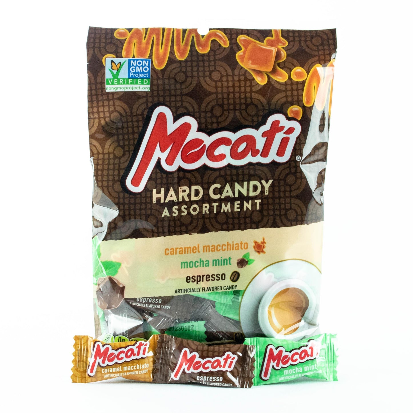 Aprati Mocati Coffee Flavored Hard Candy 4.5oz bag with candy pieces in front