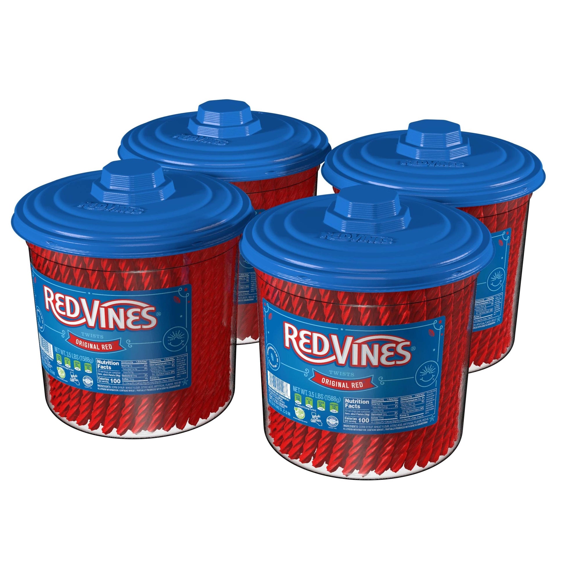 Four 3.5lb RED VINES Original Red Licorice Candy Jars