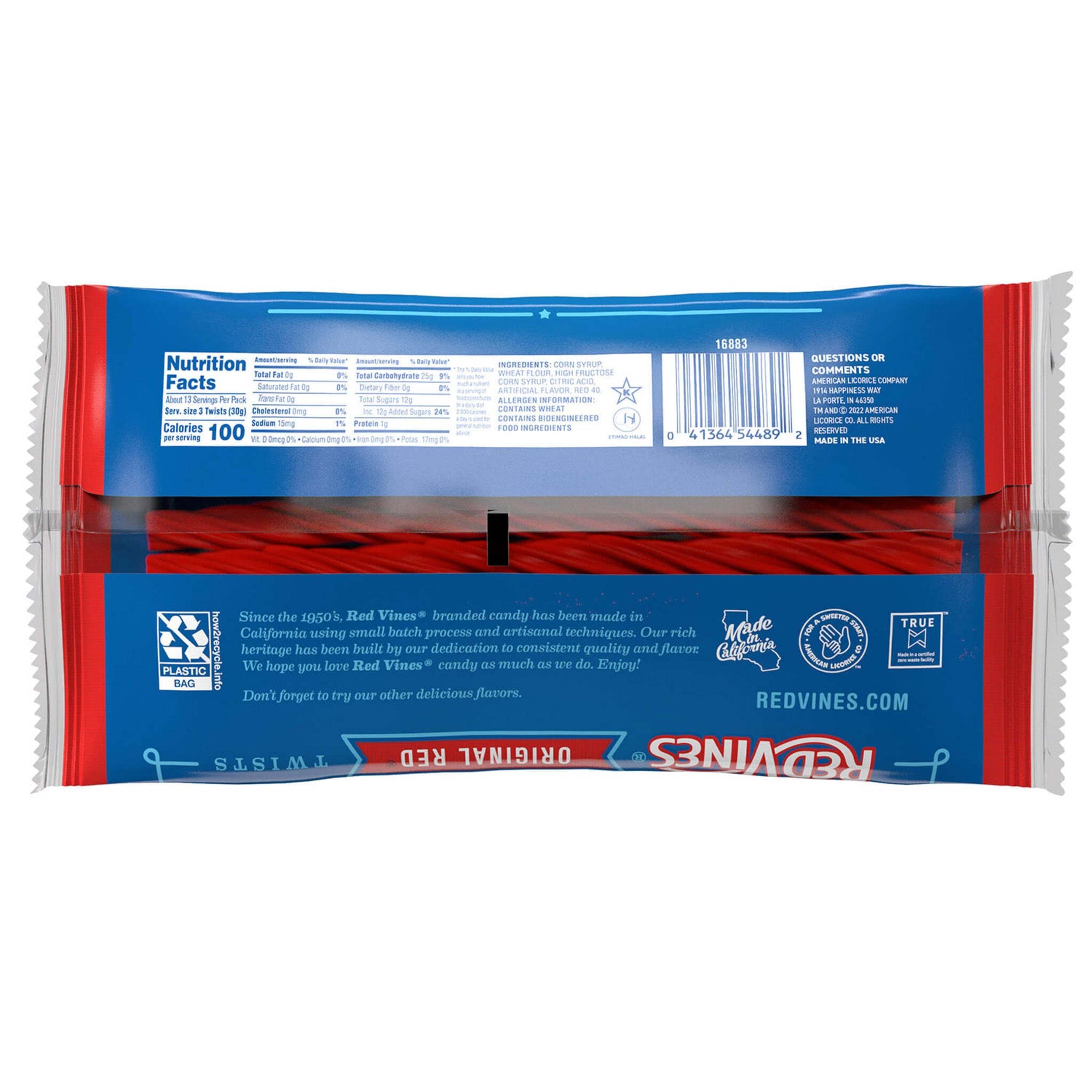 RED VINES Original Red licorice twists - back of 14oz bag