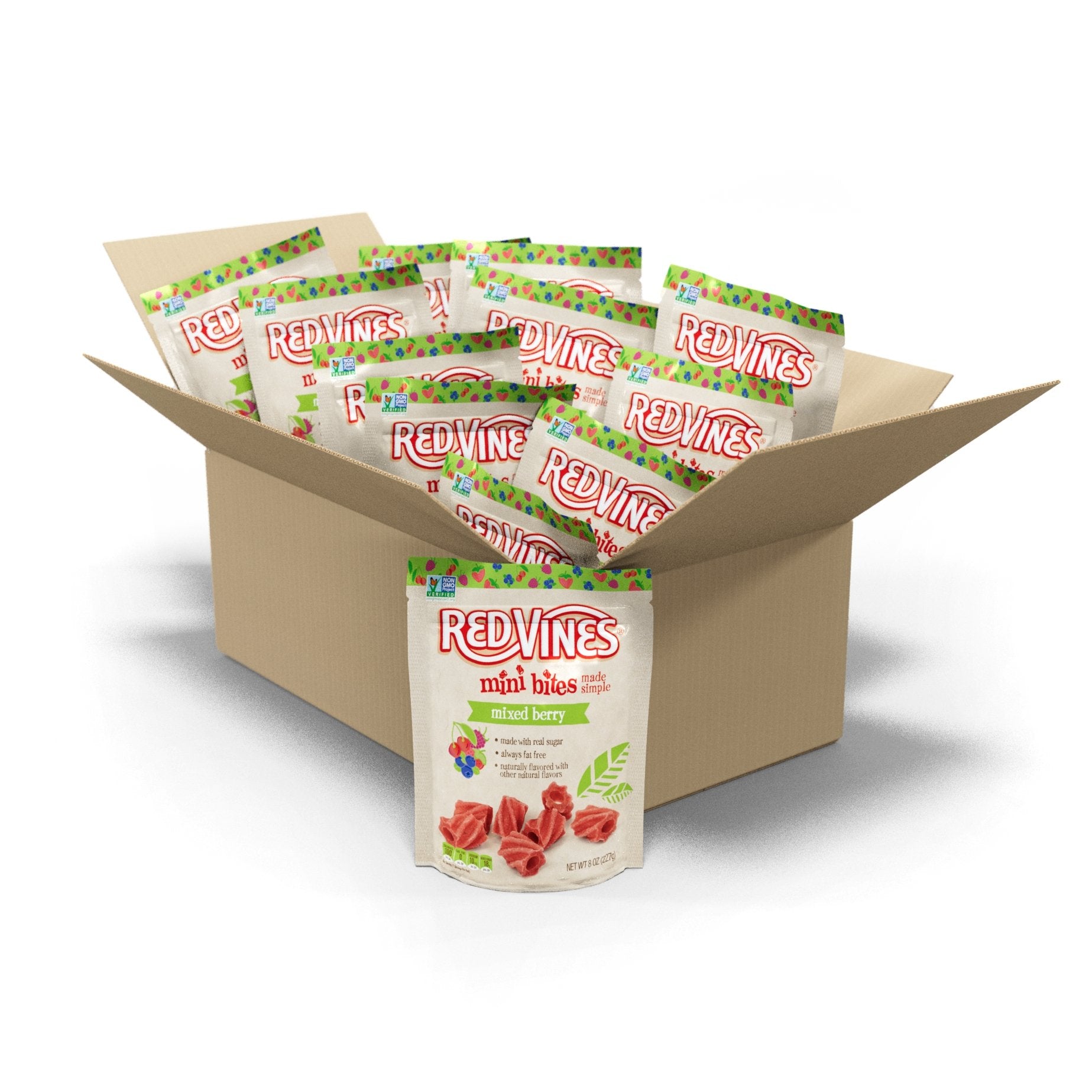 12 count box of RED VINES Made Simple Mixed Berry Bites 8oz Bags