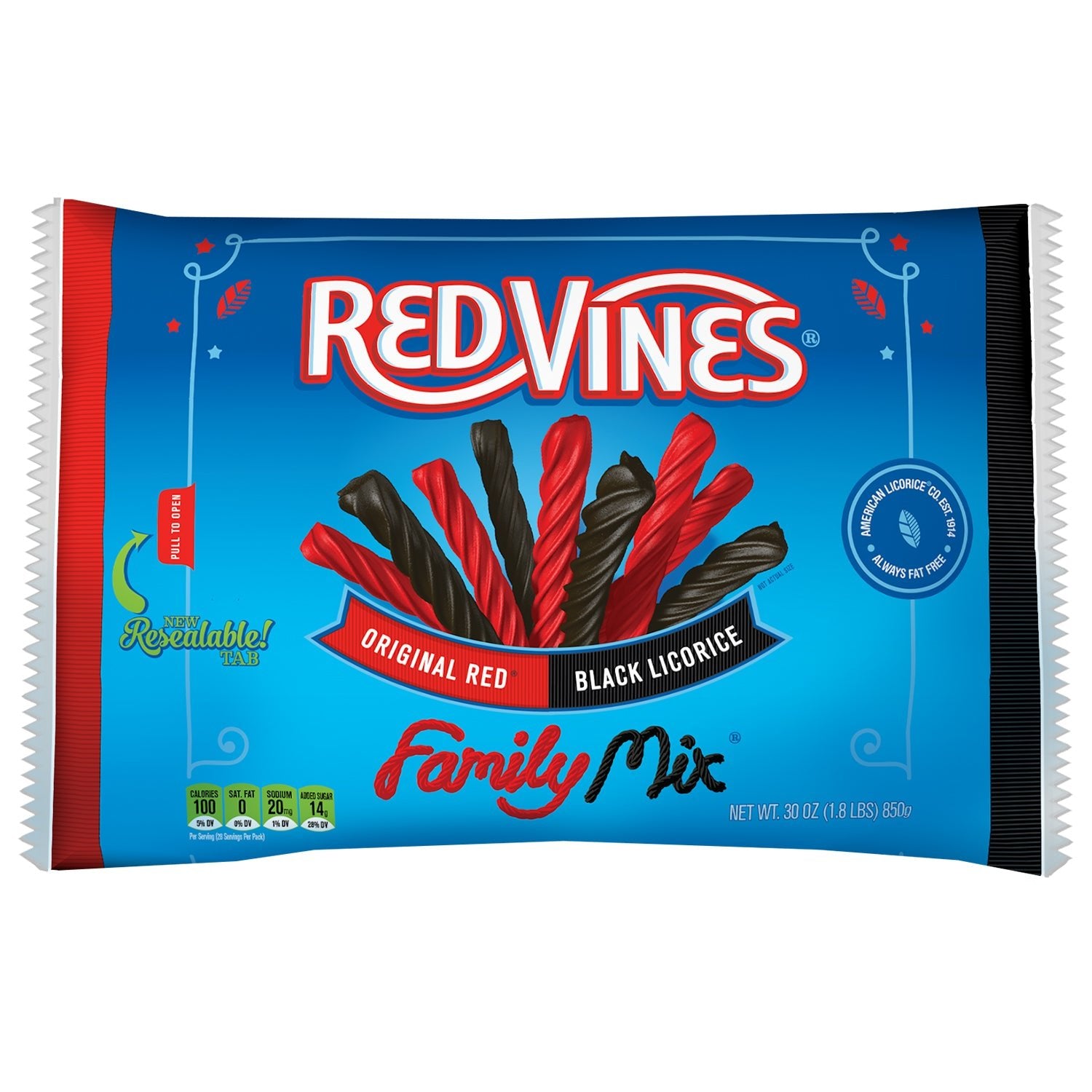 RED VINES Red & Black Licorice Family Mix, front of 30oz Bag 