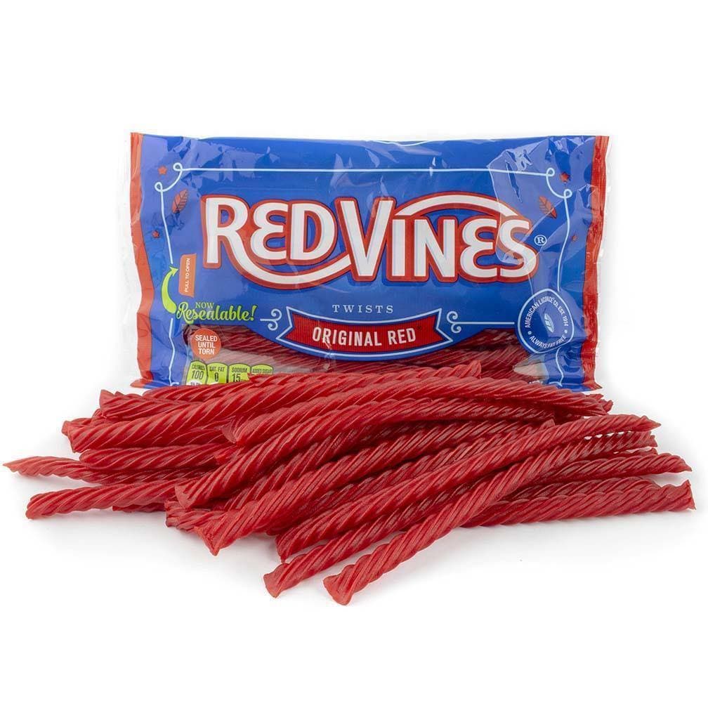 RED VINES 1-Pound Bag of Original Red Licorice Twists with candy in front