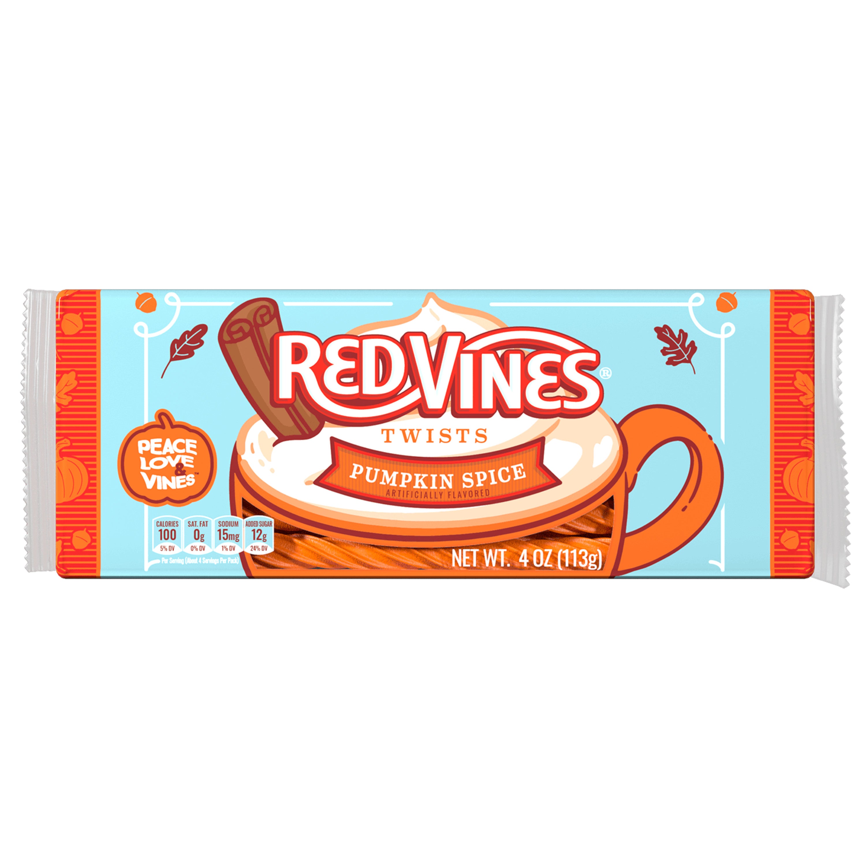RED VINES Pumpkin Spice Halloween Candy Twists - front of 4oz tray