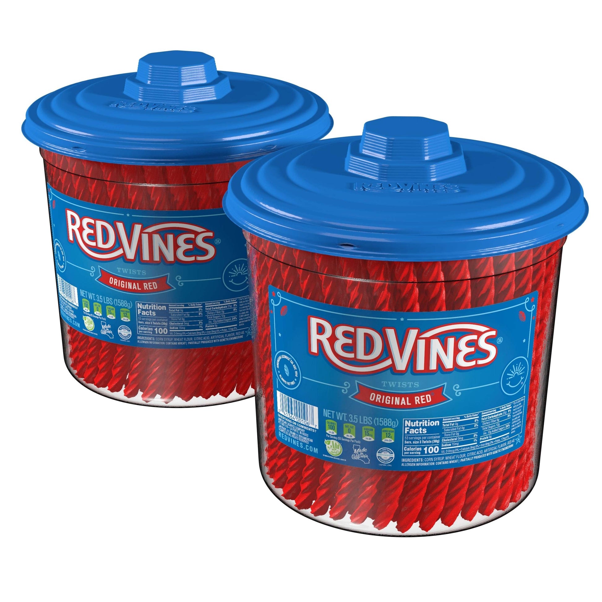 Two 3.5lb RED VINES Original Red Licorice Candy Jars