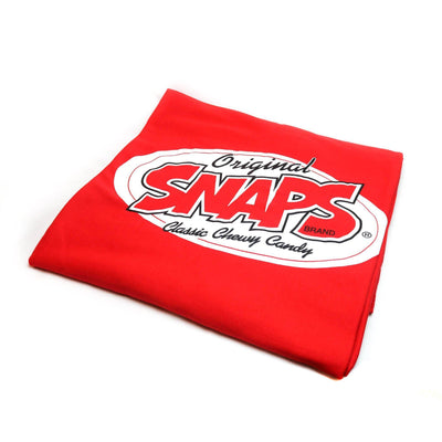 Folded red Blanket with SNAPS logo printed on it