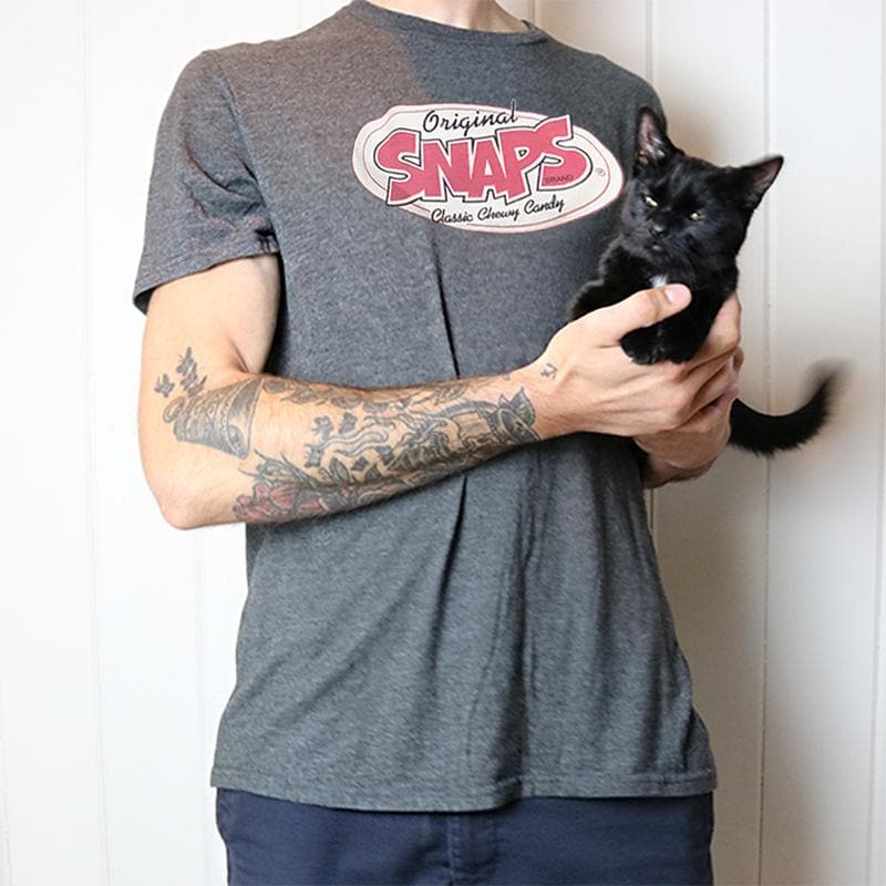 Front of SNAPS T-Shirt with a black cat