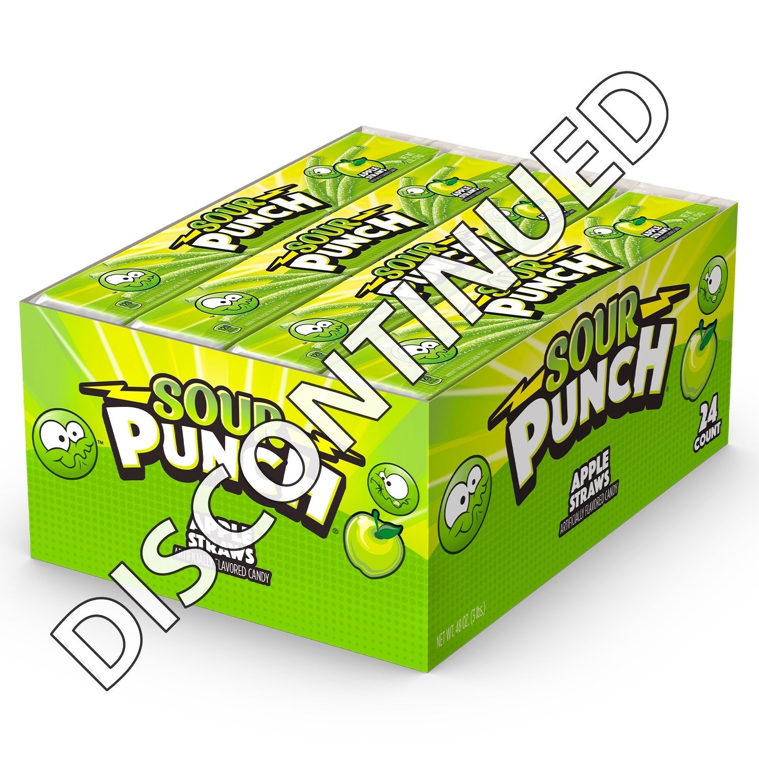 24 count pack of 2oz Sour Punch Apple Straws Candy has been discontinued