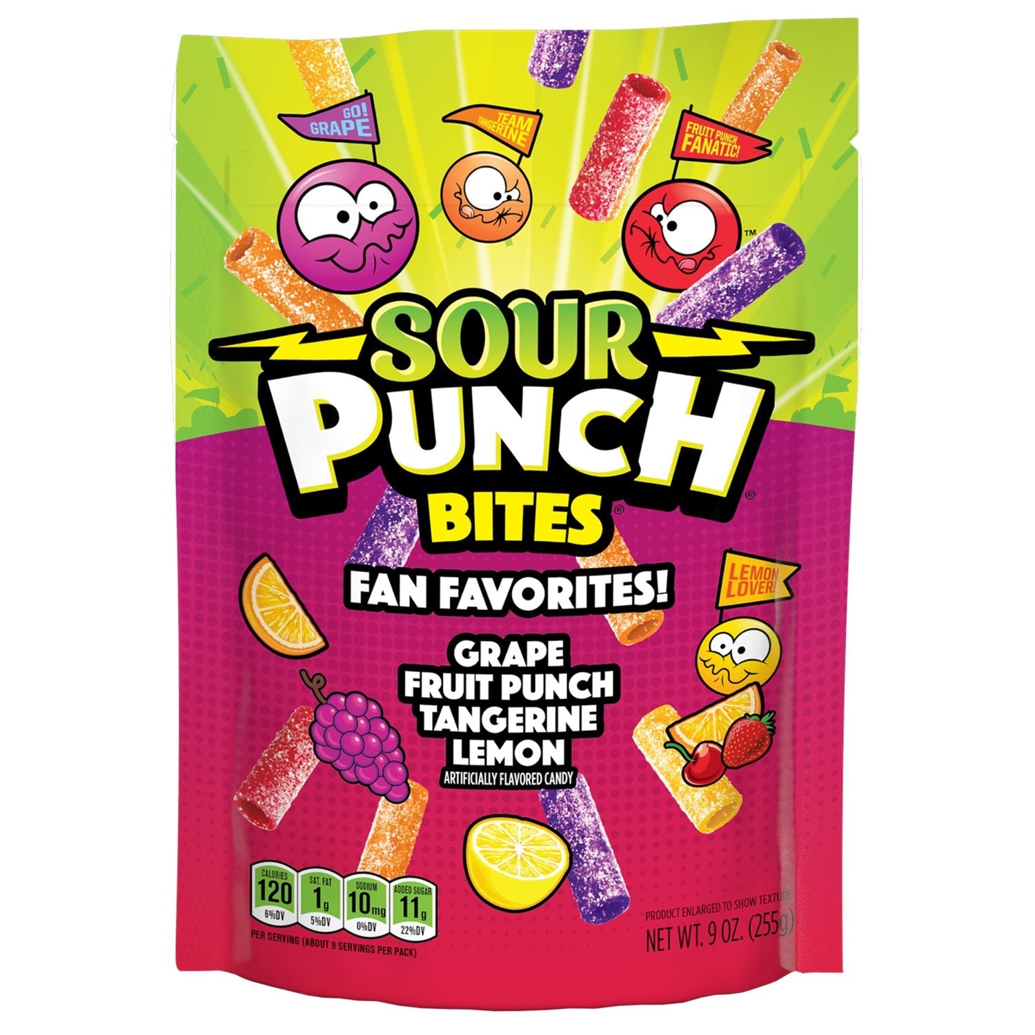 Sour Punch Bites Fan Favorites Front of Package - Chewy Candy Favorites - Fruit Punch Candy, Tangerine Candy, Grape Candy, Lemon Candy