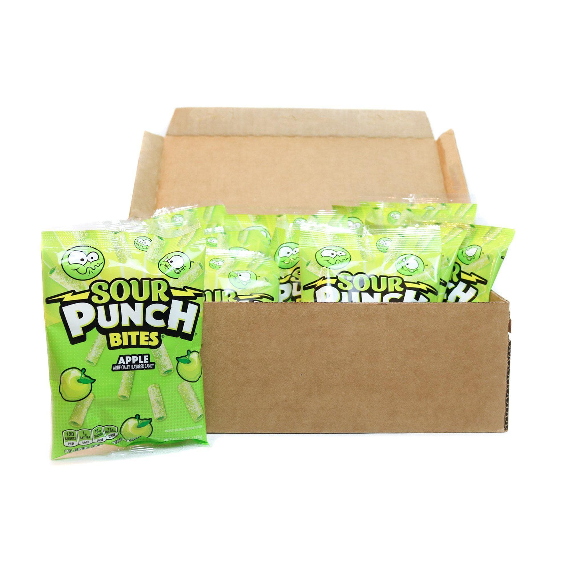 12 Count box of Sour Punch Bites Green Apple Candy 5oz bags
