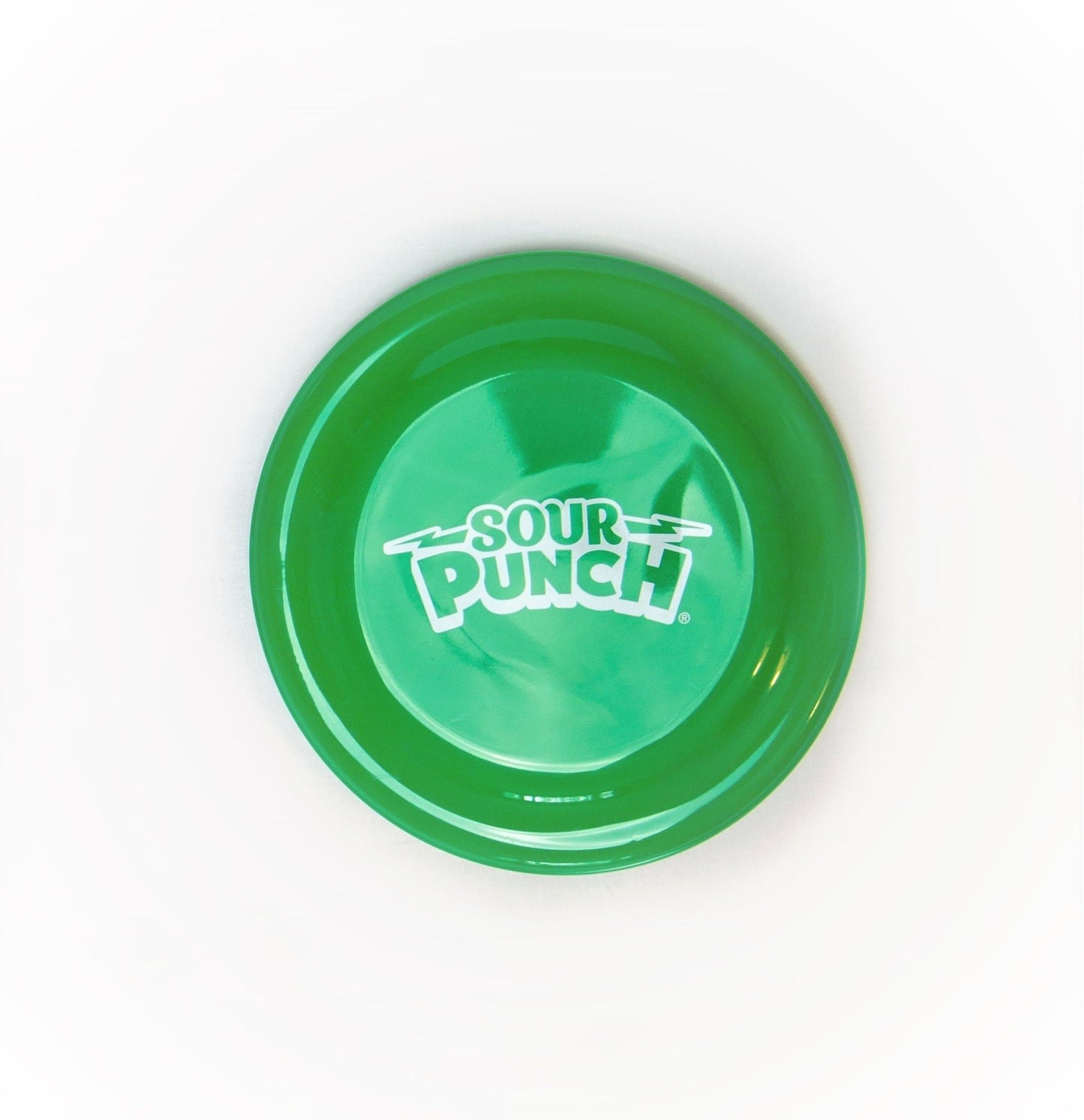 Green Frisbee for Dogs with white SOUR PUNCH logo 