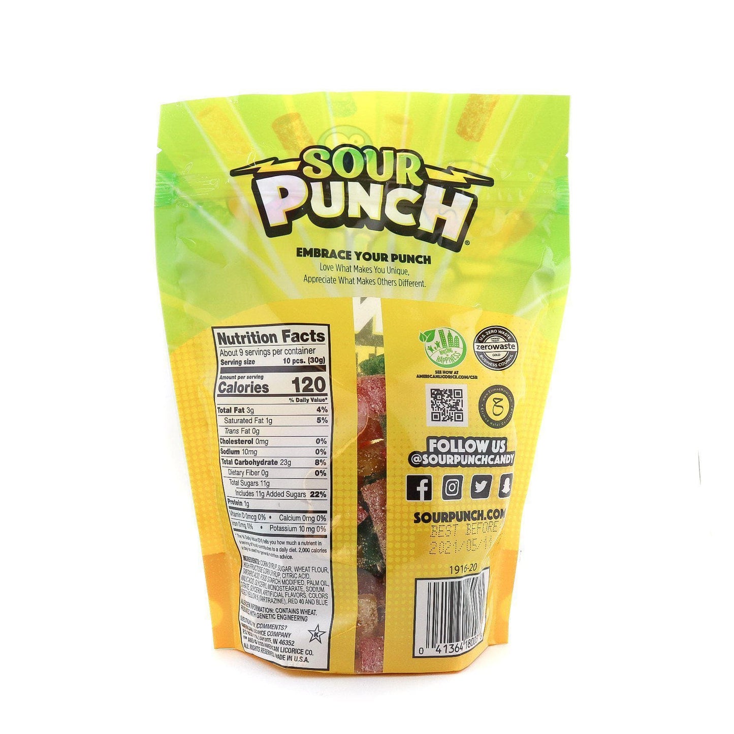 Sour Punch Lemon Lovers 9oz bag_back of pack