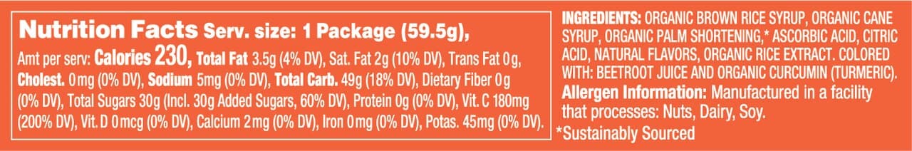 Torie & Howard Chewie Fruities Blood Orange & Honey Candy 2.1oz Stick pack nutrition facts and ingredients