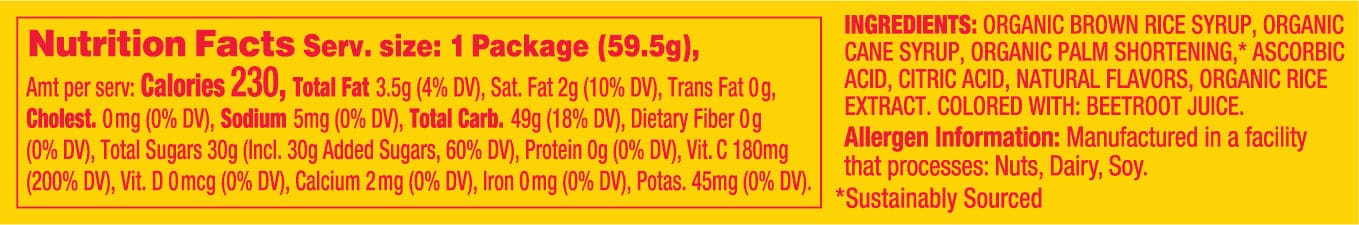 Torie & Howard Chewie Fruities Meyer Lemon & Raspberry Candy 2.1oz Stick Pack nutrition facts and ingredients