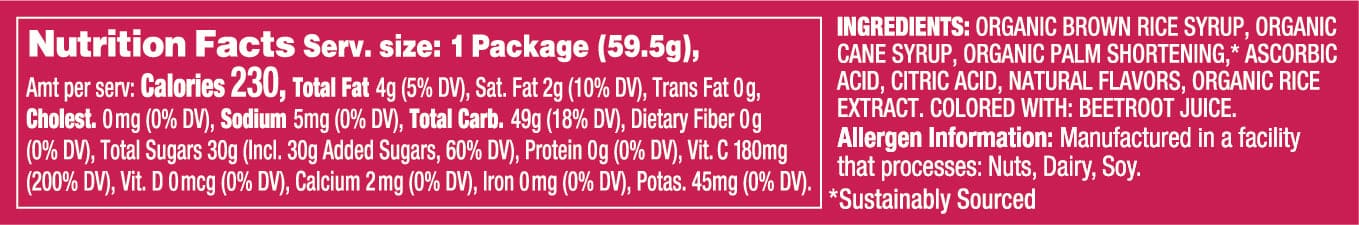 Torie & Howard Chewie Fruities Pomegranate & Nectarine Candy 2.1oz Stick Pack nutrition facts and ingredients