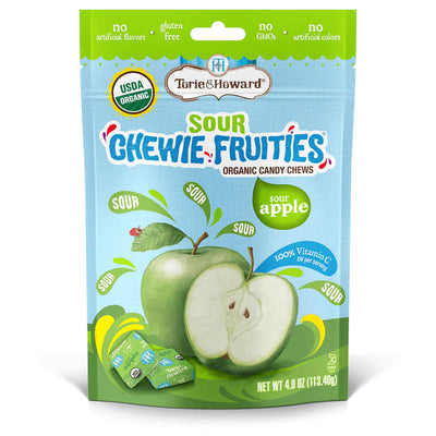 Torie & Howard Chewie Fruities Sour Apple Candy, Front of 4oz Bag