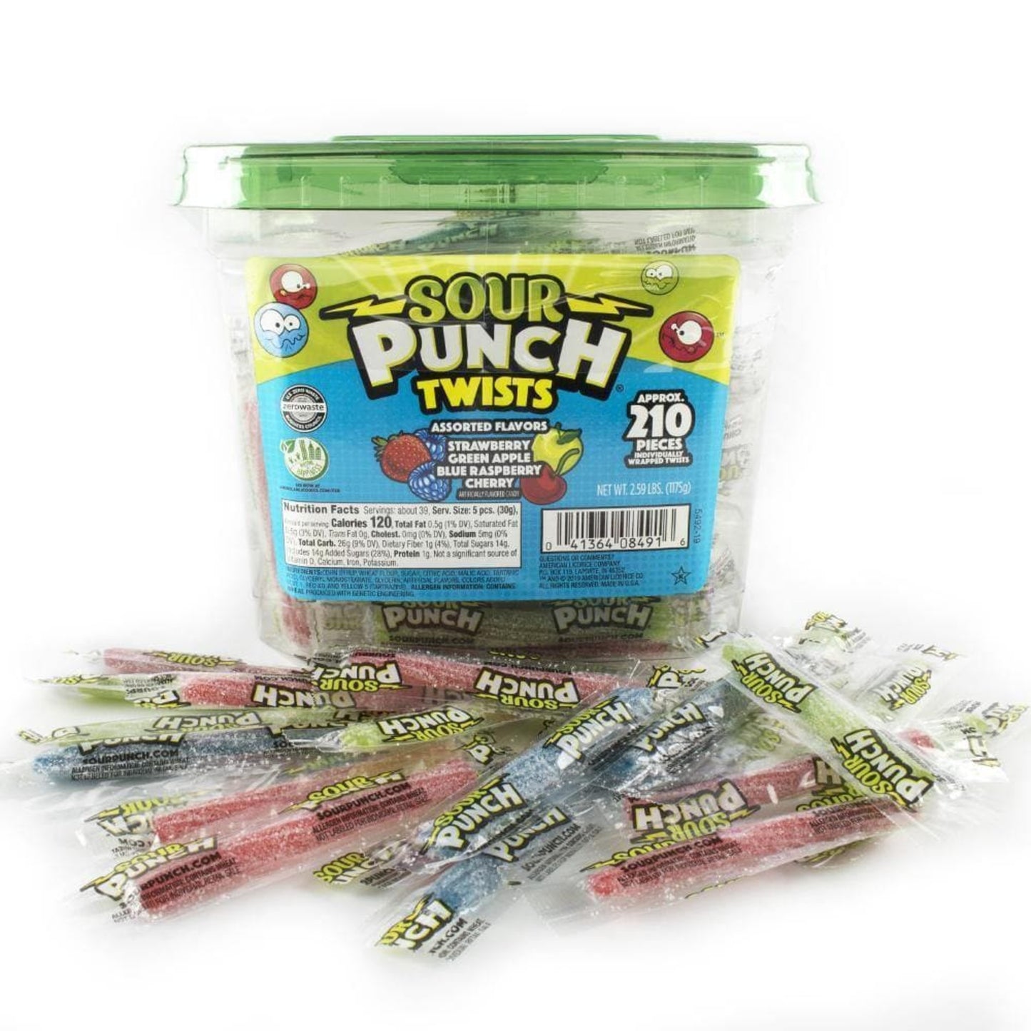 Sour Punch Individually Wrapped Twists Front of Package with Candy in Front - Sour Twists Candy