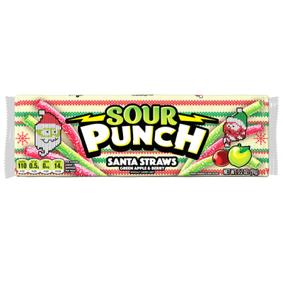 SOUR PUNCH Santa Straws Holiday Candy - front of festive candy tray