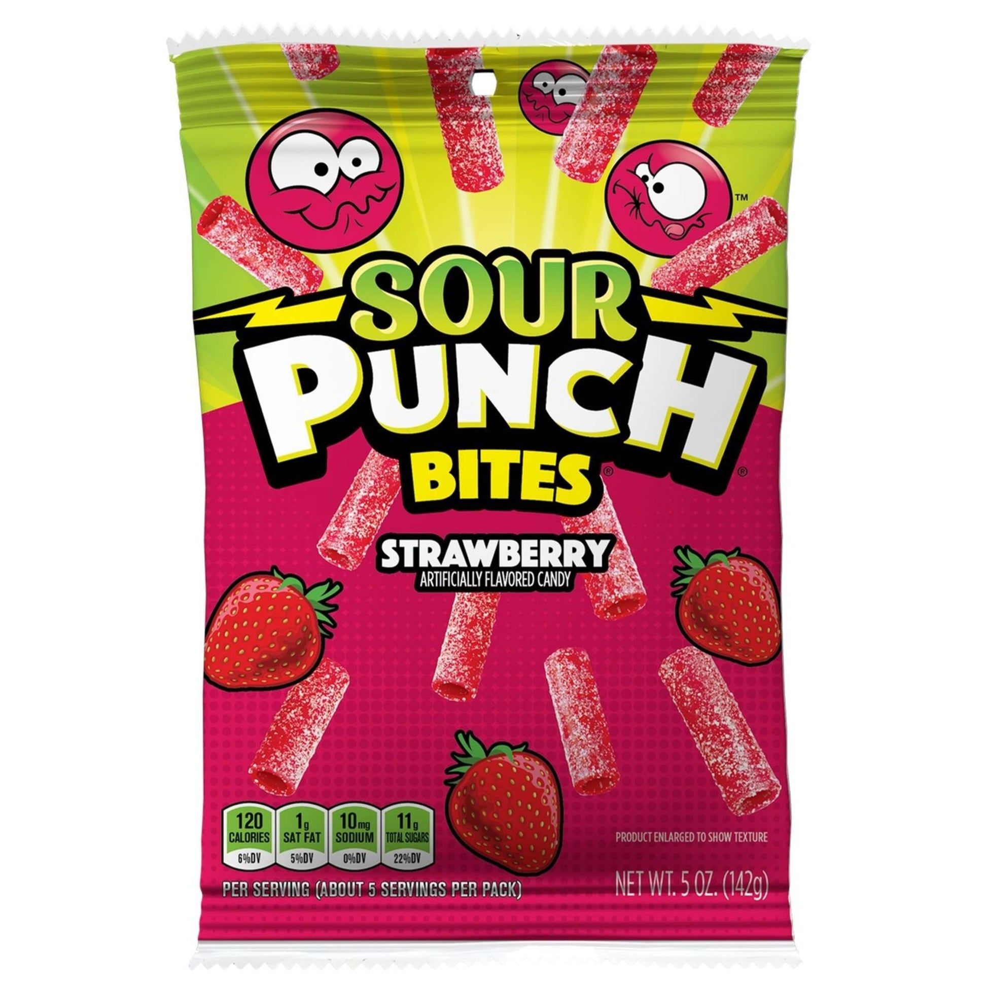 Sour Punch Strawberry Bites Front of Package - Strawberry Bites Candy - Sour Strawberry