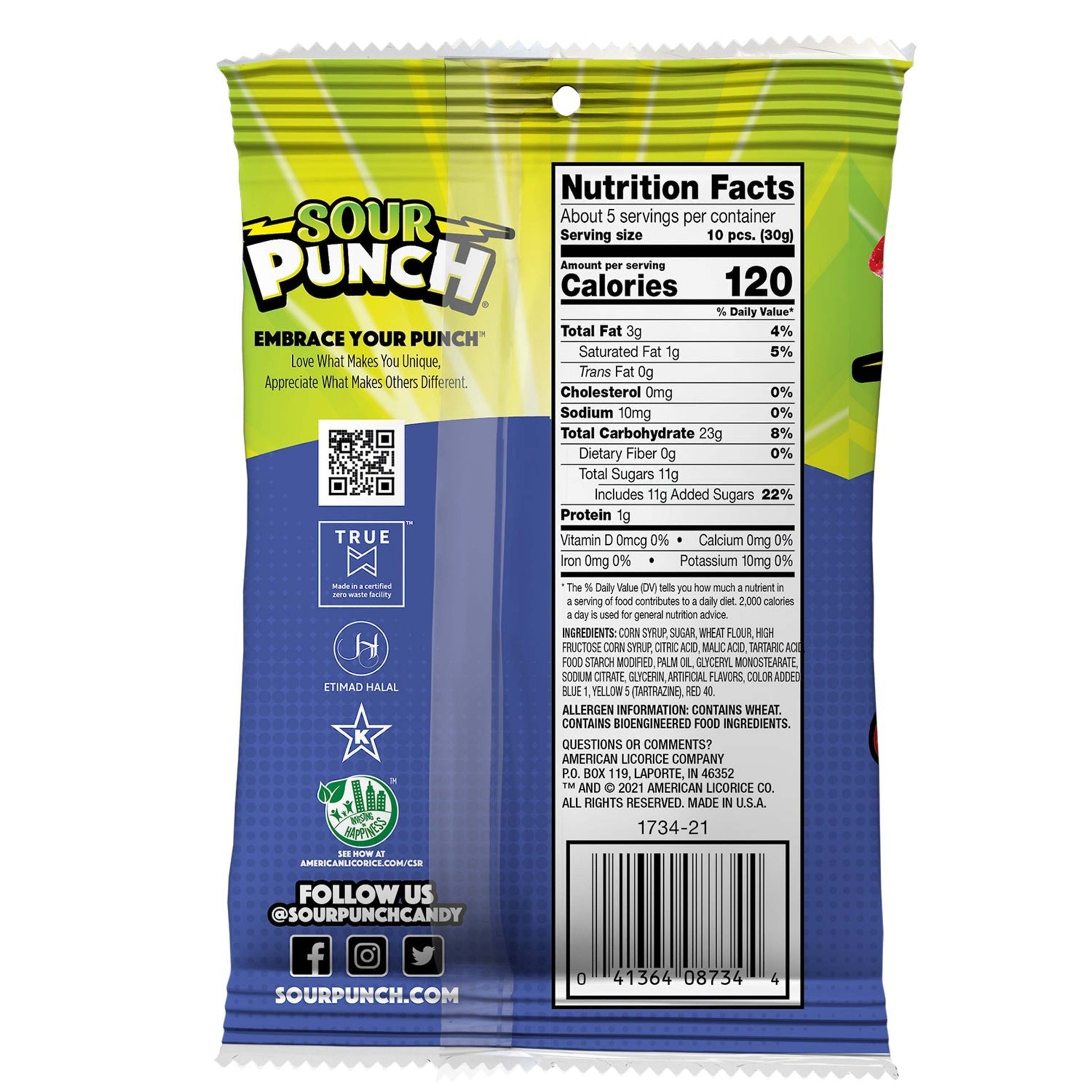 Sour Punch Bites Back of Package - Assorted Sour Candy - Sour Punch Straw Bites